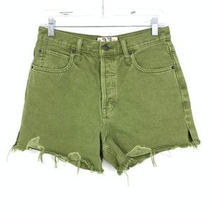 High-Rise Olive Green Denim Cutoff Shorts